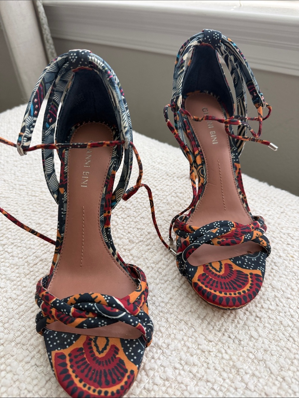 Gianni Bini Multicolor Printed Lace-Up Heels - Red & Navy